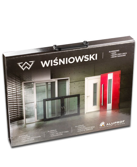 iopakowano. Folder reklamowy z rączką, na materiały promocyjne. Konstrukcja z wsuwką.